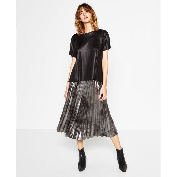 Zara Metallic Accordion Pleated Midi Skirt, Small - Picture 2 of 12